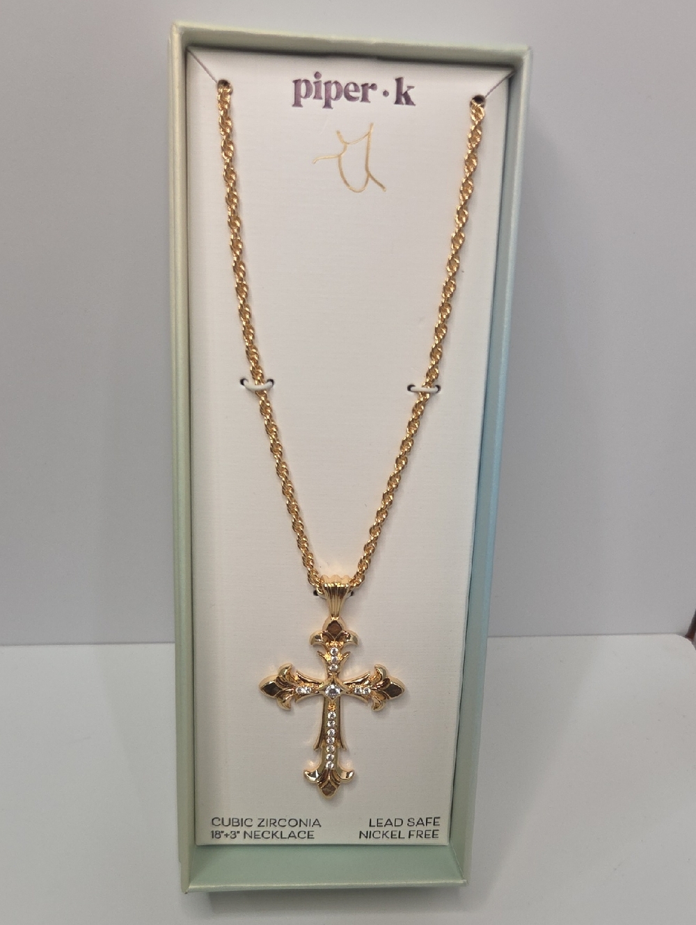 💛▪️Piper K ▪️ Gold Cross Pendant Necklace with Clear Stones - Picture 4 of 7